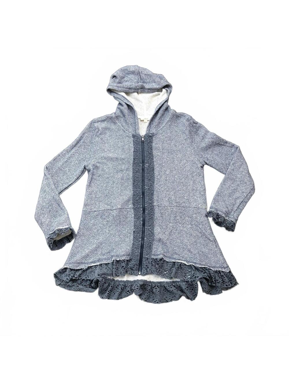 Oddy Women's Hooded Zip-Up Cardigan Sweater with Lace Trim, Size L